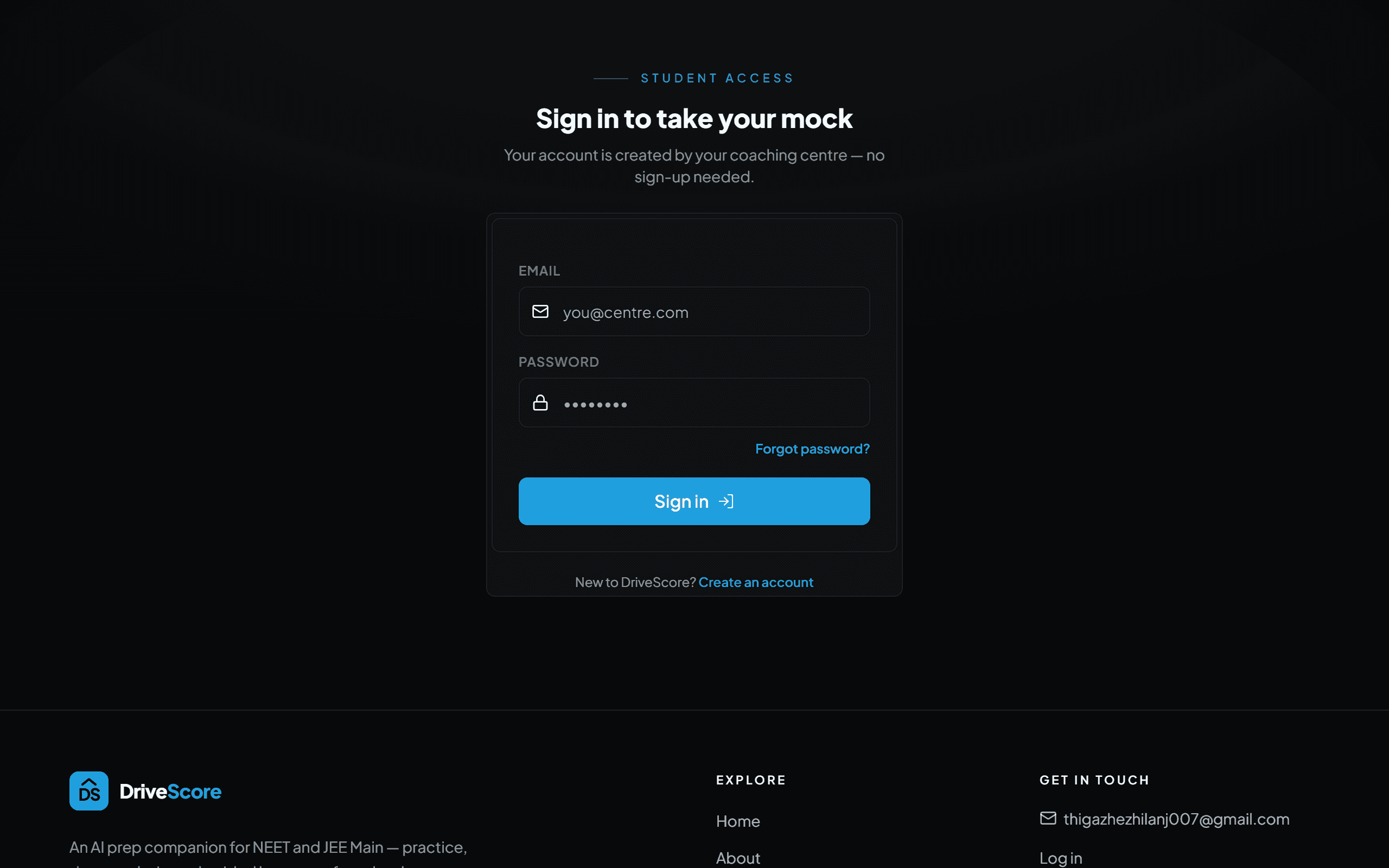 The login page after confirming your email